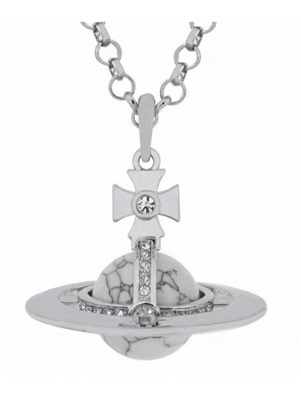 Vivienne Westwood Necklace Large Orb HOWLITE Silver with drawstring Eyeball NW B